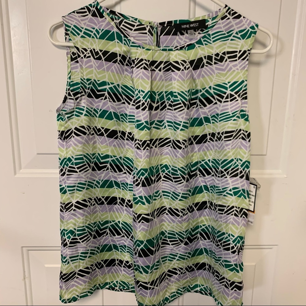 Nine West Green/Orchid/Black Horizontal Striped, Sleeveless Top Sz S
